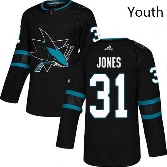 Youth Adidas San Jose Sharks 31 Martin Jones Premier Black Alternate NHL Jersey